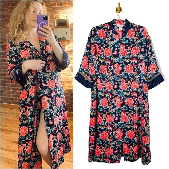 NATORI Vintage Zip Front floral Kimono Robe M/L - Picture 1 of 8